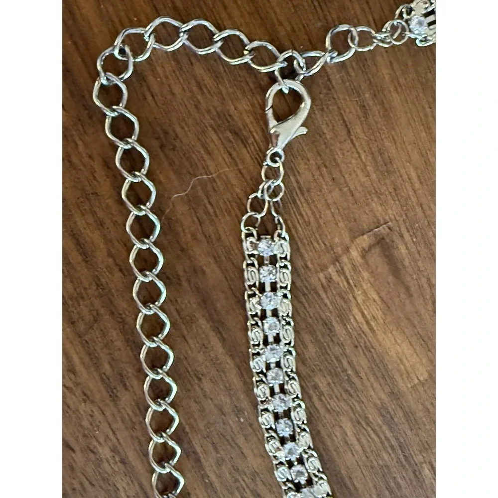 Calvin Klein two strands Chain +  rhinestones belt Silver Signed 30